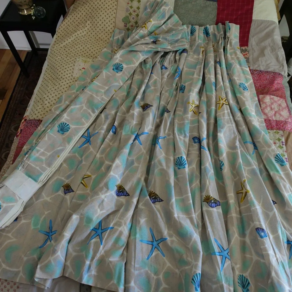 RARE vintage 2 piece 1980s beach patterned drapes curtains
